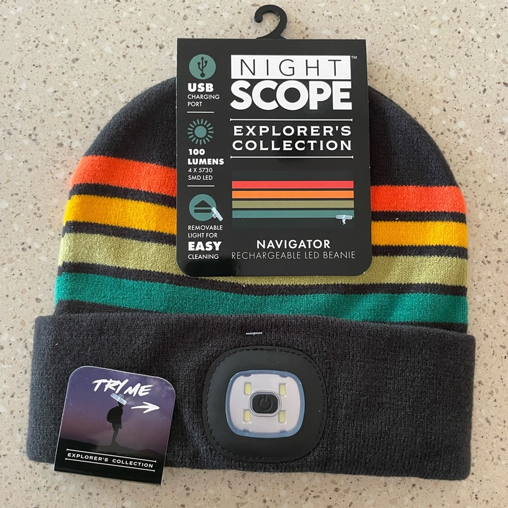 Night Scope Rechargeable LED Beanie, lighted hat for dog walking/run/shoveling